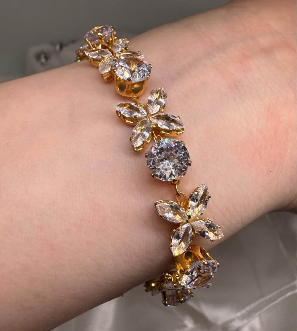 Gold Tone Floral Tennis Bracelet